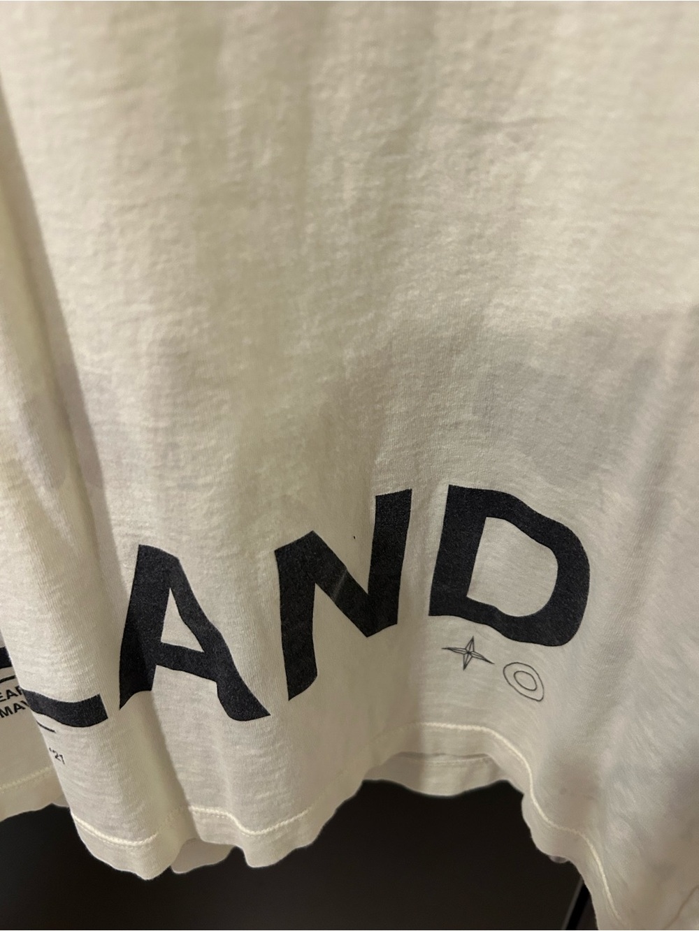Stone Island Cream Graphic Tee with Teal Marble Accents - Picture 3 of 3